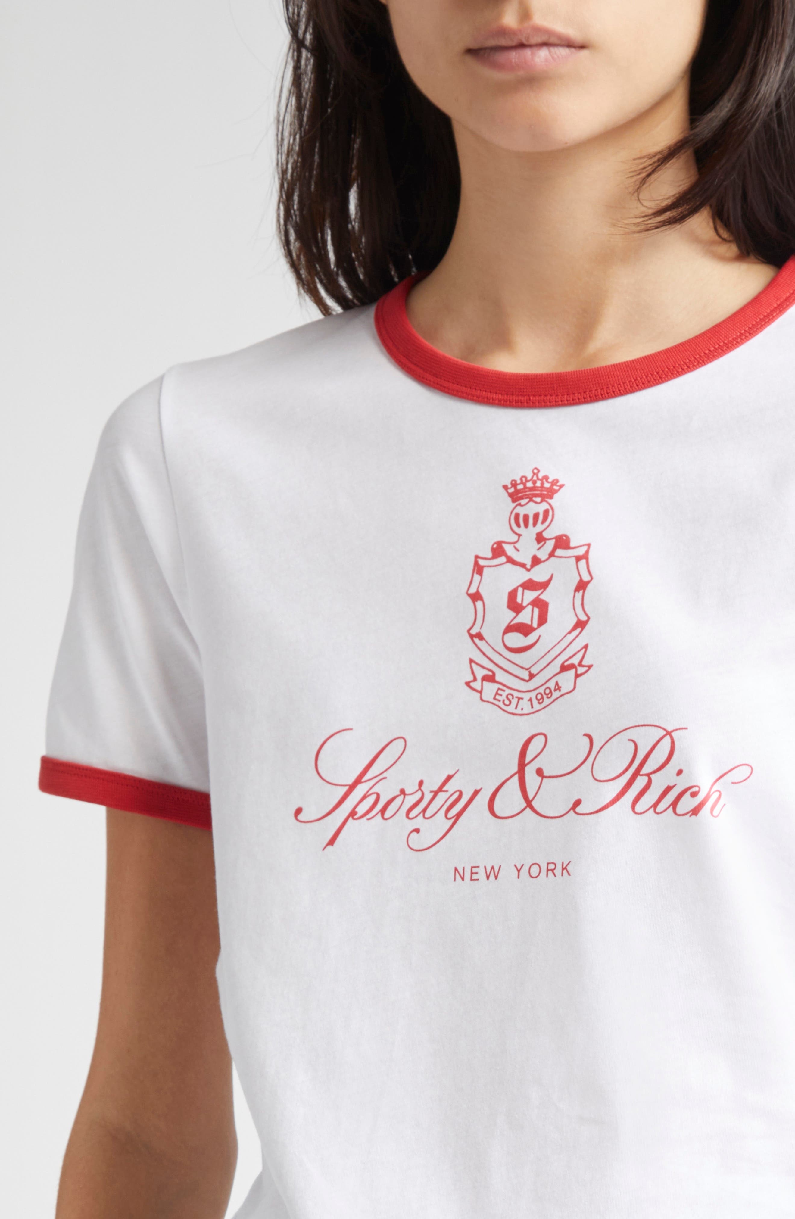 Sporty & Rich Vendome Graphic Ringer T-Shirt in White/Fire Red at Nordstrom - 4