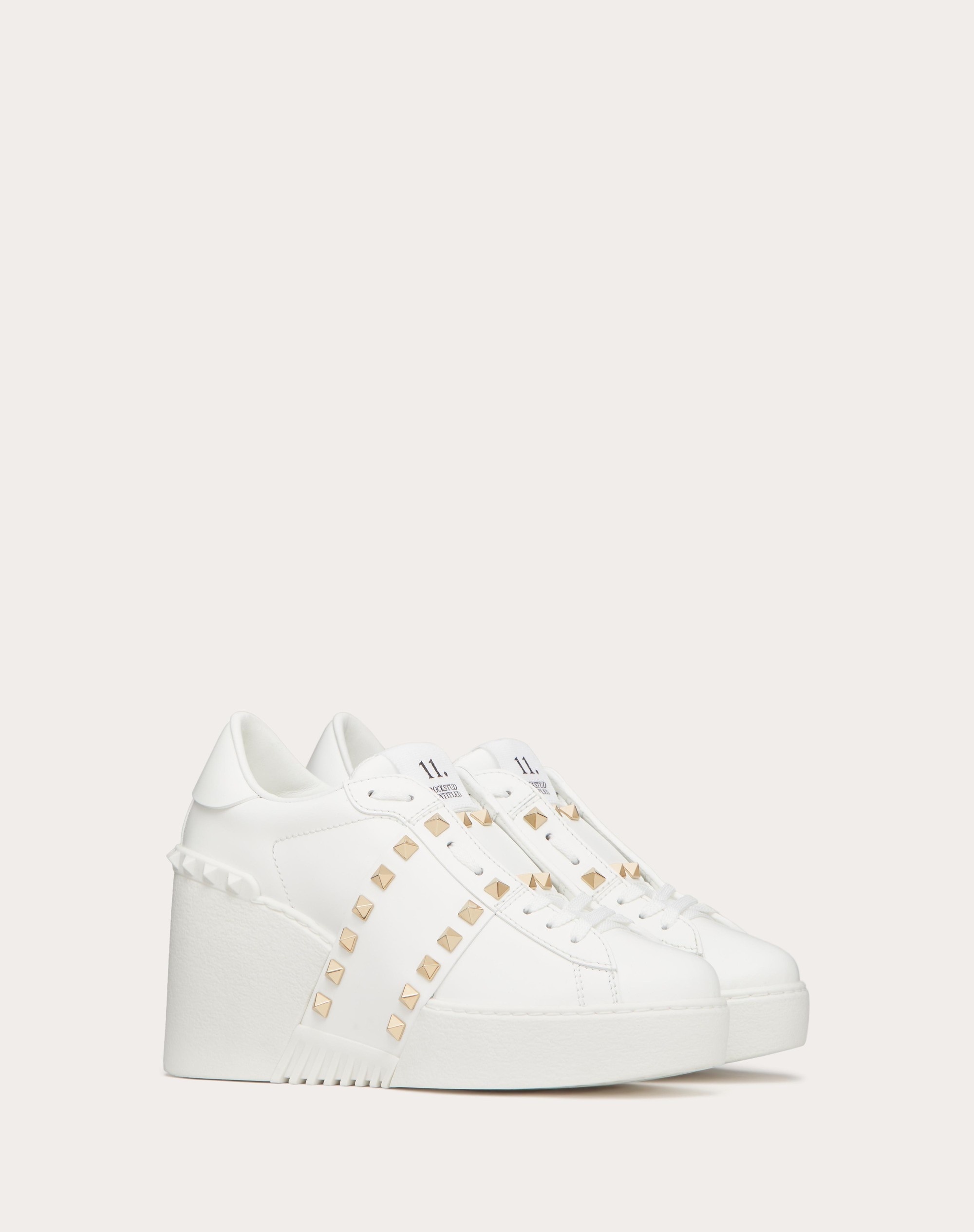 One Stud Low-top Calfskin Sneaker for Woman in White/platinium