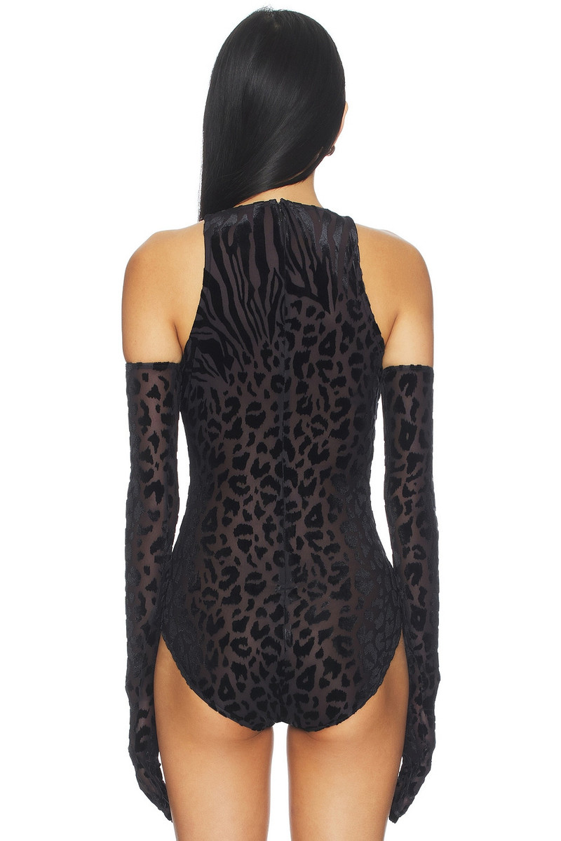 Animal Print Burnout Bodysuit With Gloves 4