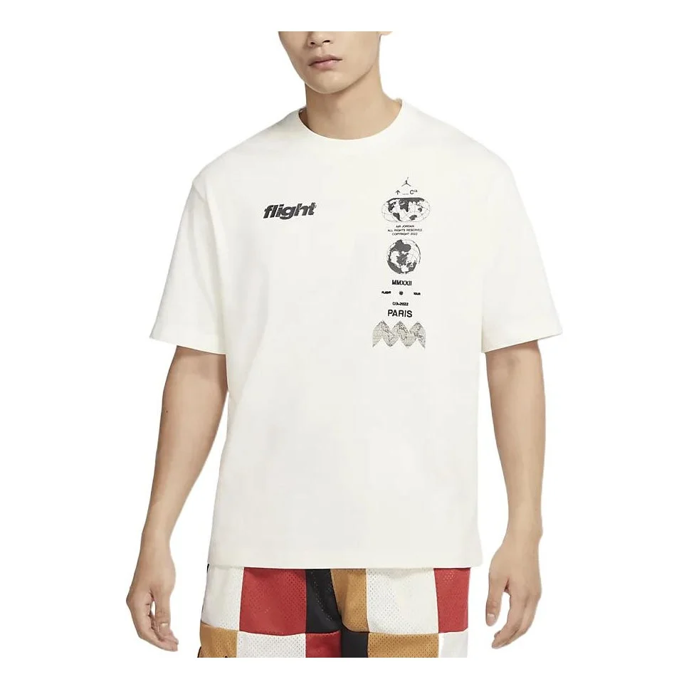 Men's Air Jordan Minimalistic Alphabet Logo Printing Round Neck Pullover Short Sleeve Creamy White T - 1