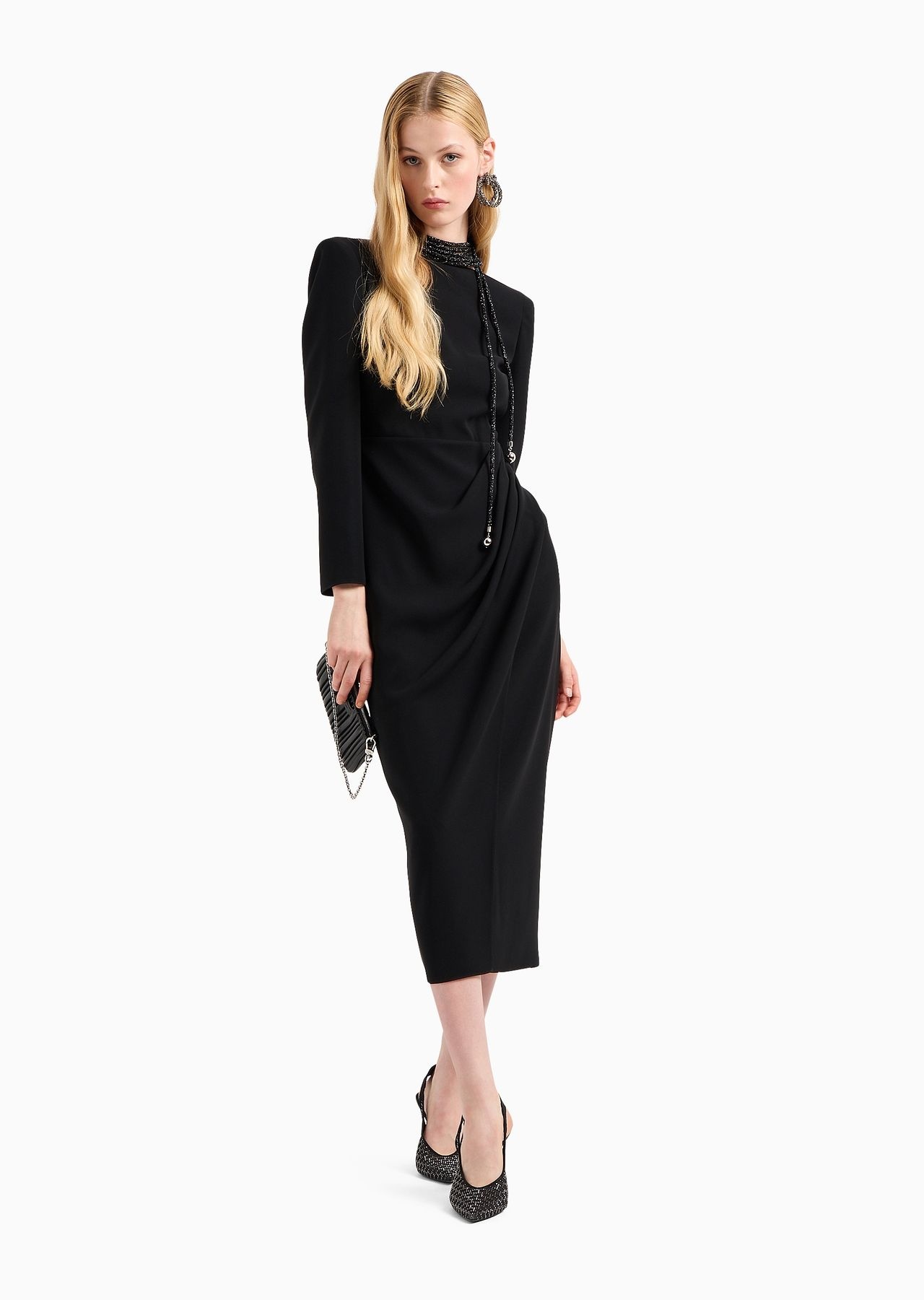 Techno cady midi dress with side draping - 4