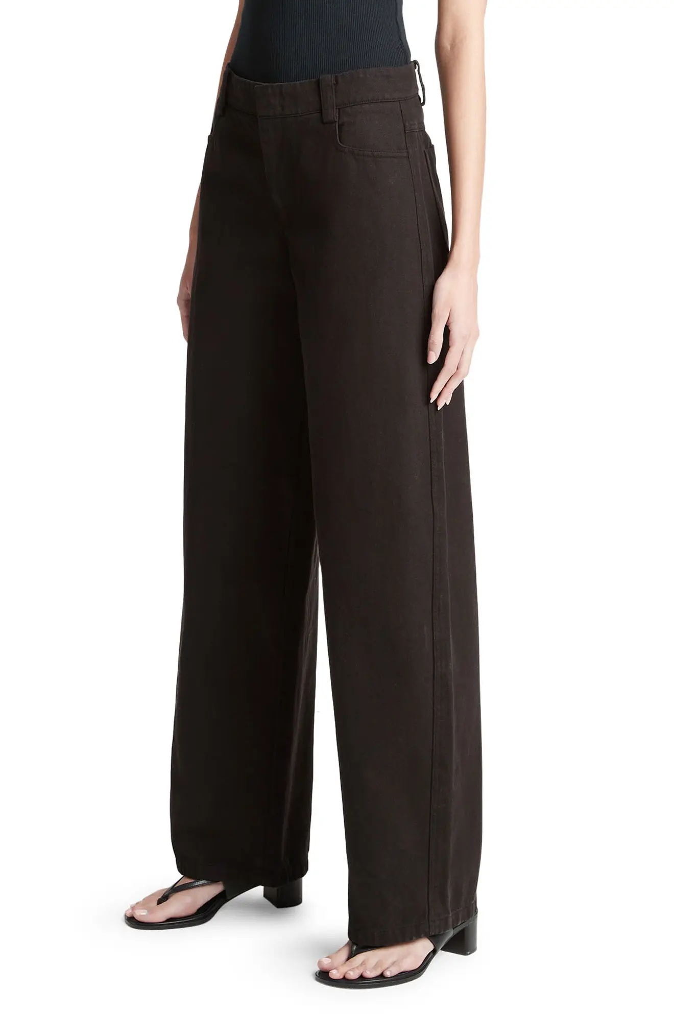 Washed Cotton Twill Wide Leg Pants - 3