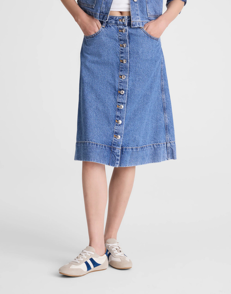 Denim Button-Front A-Line Midi Skirt 3