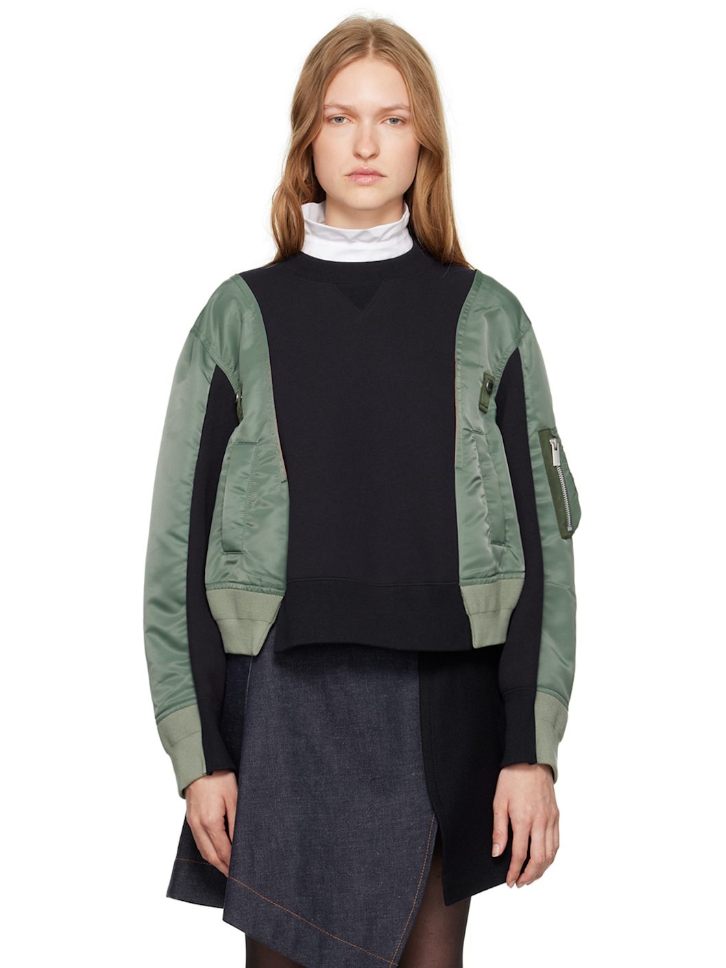 Navy & Green Bomber Sweatshirt - 1
