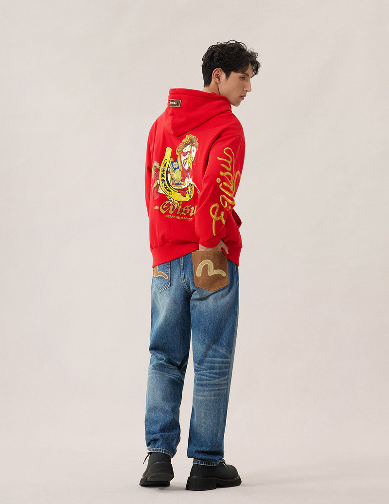 Year Of Horse Embroidery Zip-Up Hoodie - Red 6