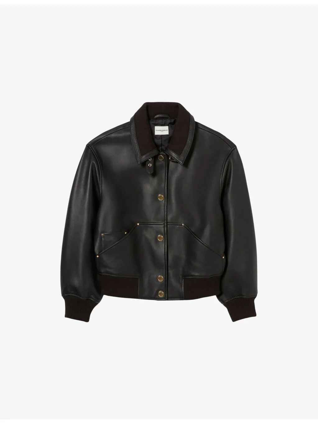 High-Collar Leather Bomber Jacket - 1