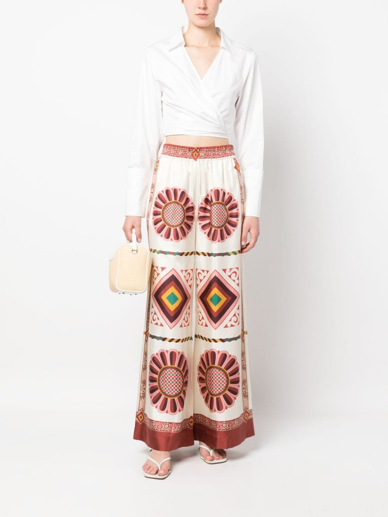 La DoubleJ tile-print silk palazzo trousers outlook