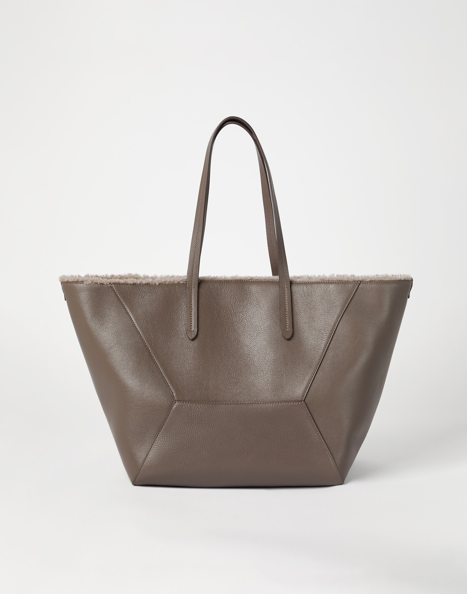 Classic leather shopper bag with shearling lining and monili - 2