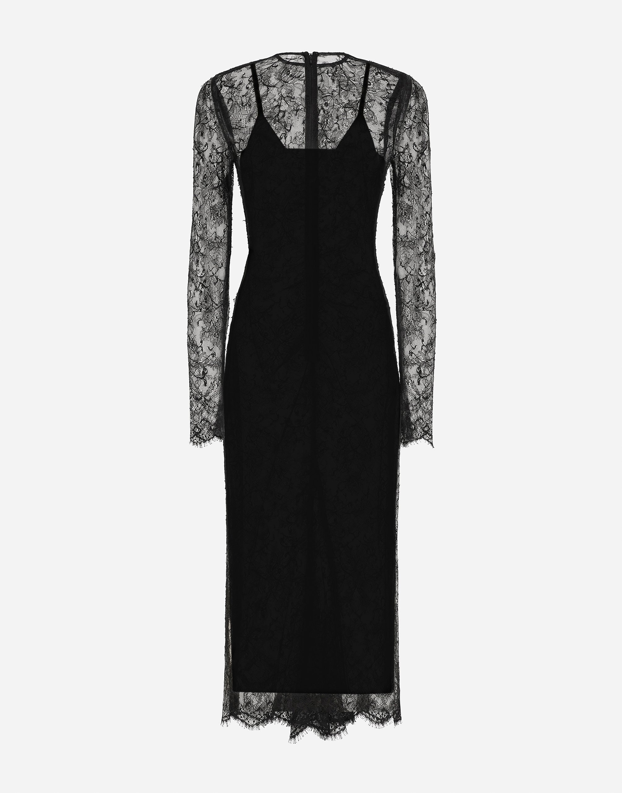 Chantilly lace fil coupé calf-length dress - 2