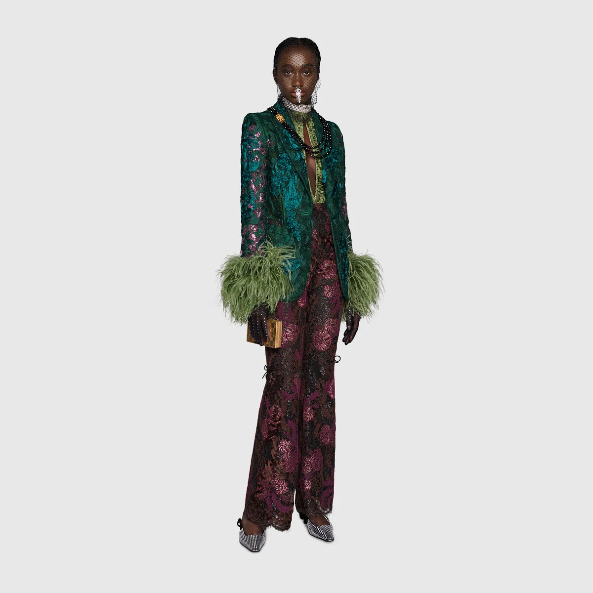 Lamé floral lace pants - 2