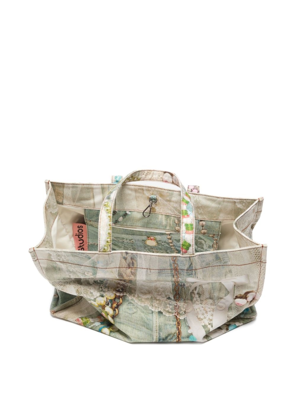 lace-trimmed printed tote bag - 4