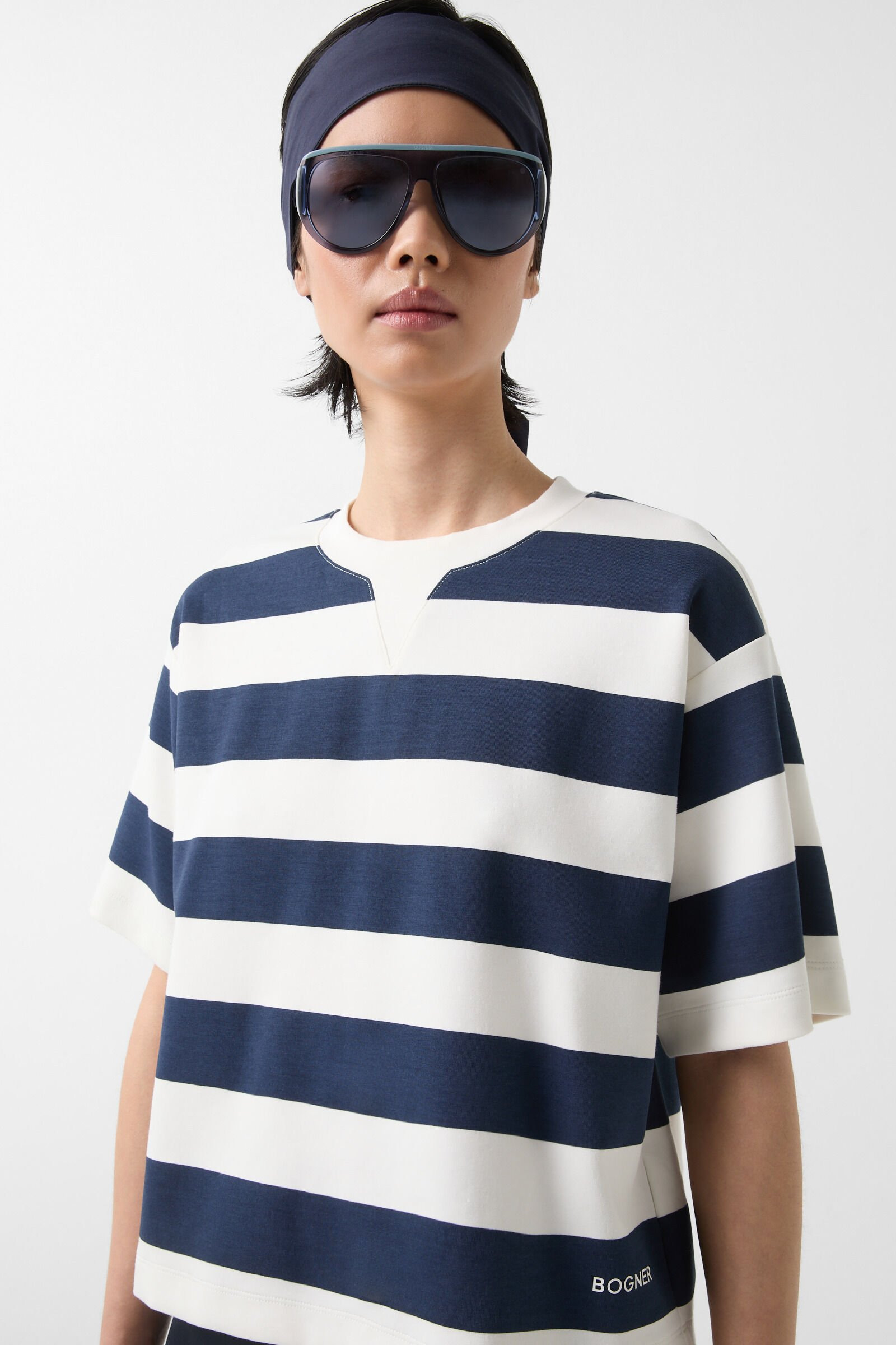 Stacey short-sleeved sweater in Navy blue/off-white - 4