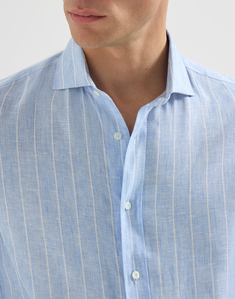 Chalk stripe linen easy fit shirt with spread collar 5