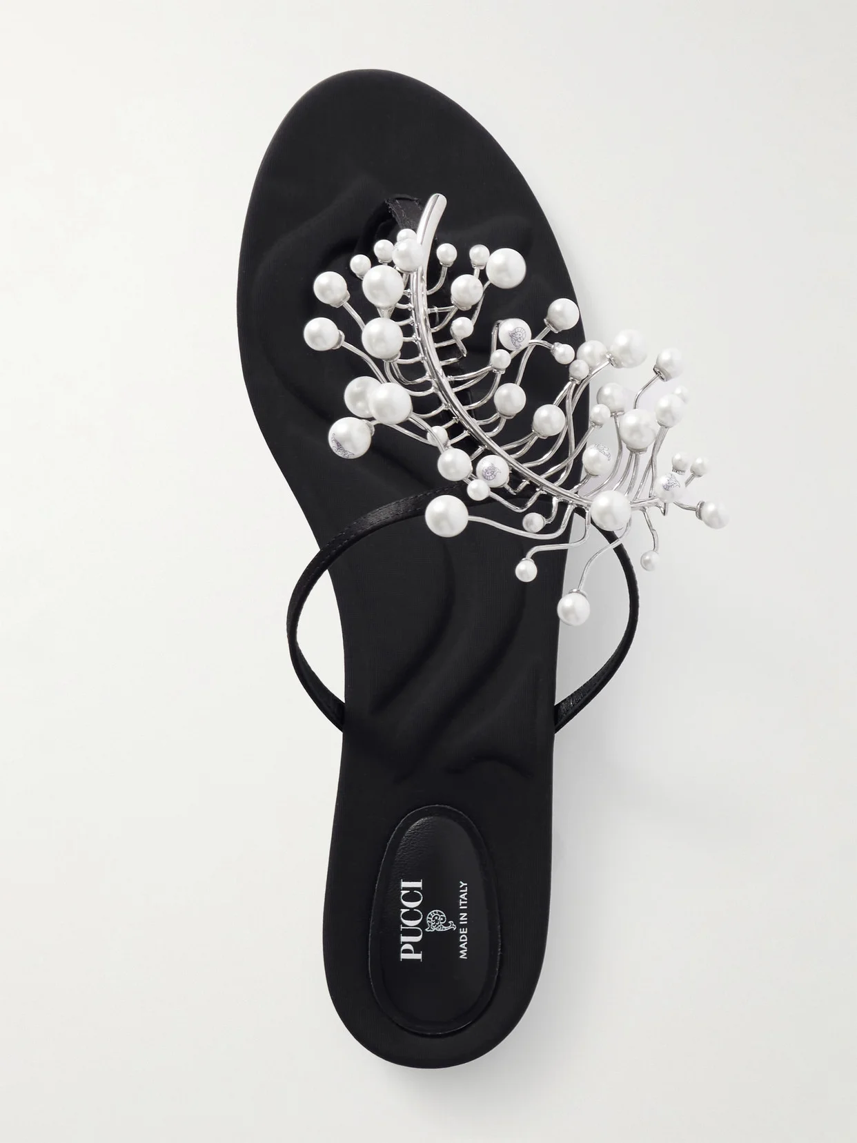 Embellished Satin Flip Flops - 1