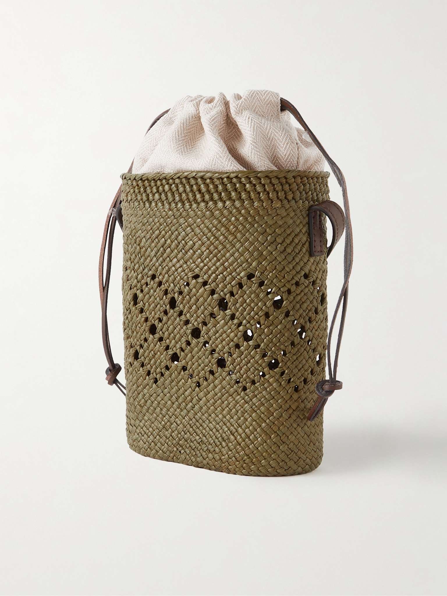 + Paula’s Ibiza Leather-Trimmed Iraca Palm and Herringbone Cotton-Canvas Pouch - 4