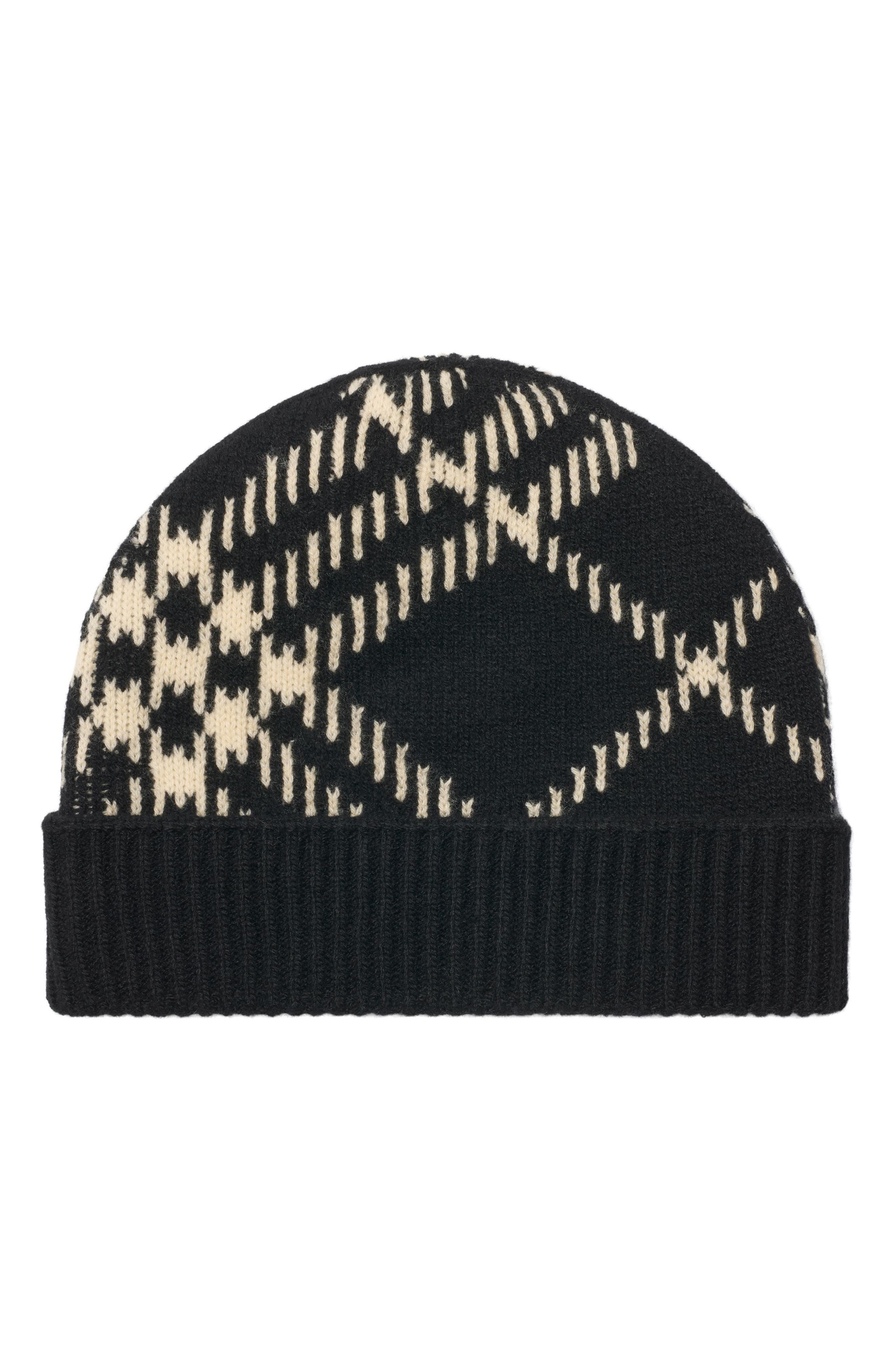 Core Jacquard Burberry Check Cashmere Blend Beanie in Black/Calico at Nordstrom - 1