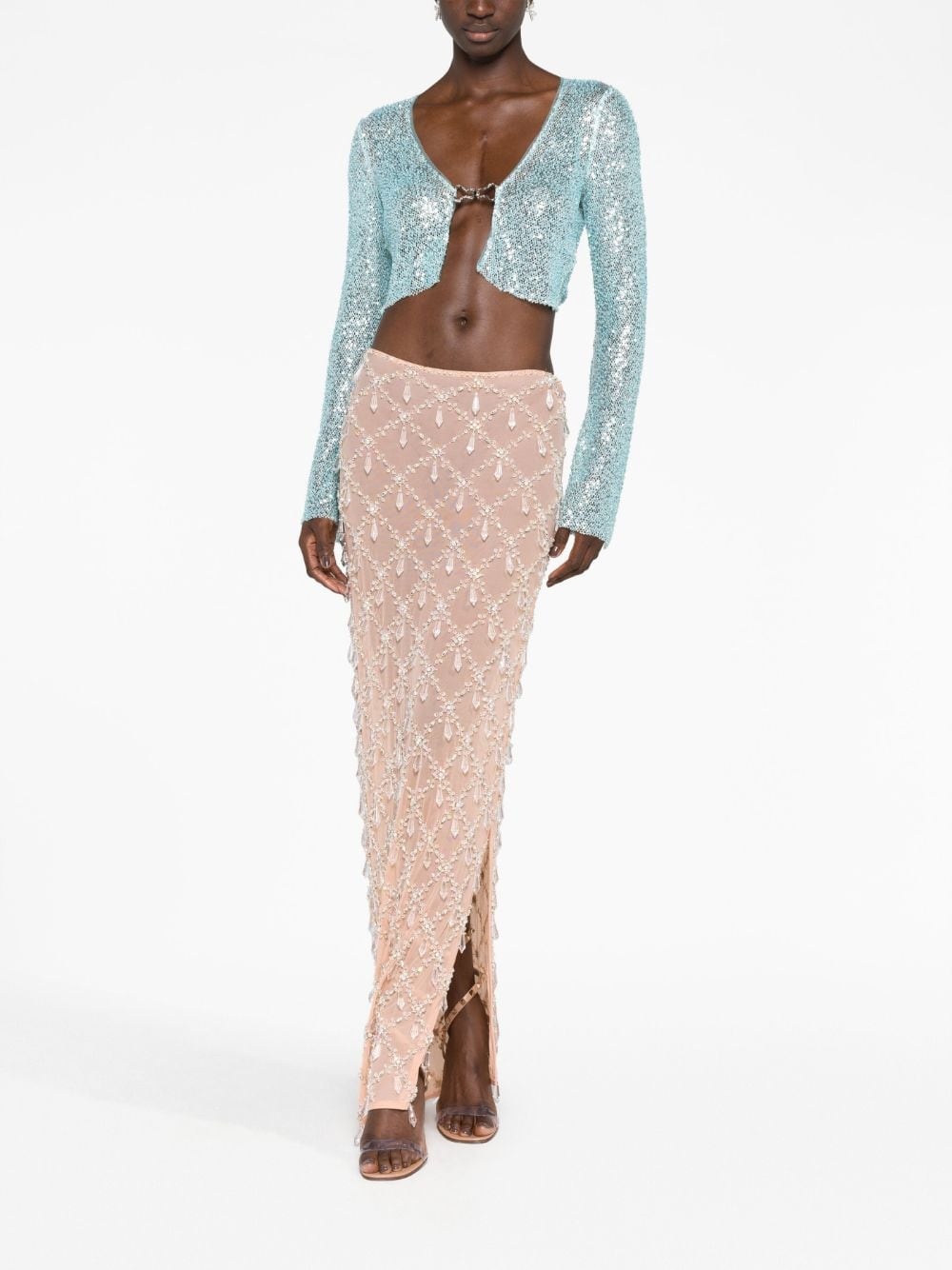 beaded open-front cropped cardigan - 2
