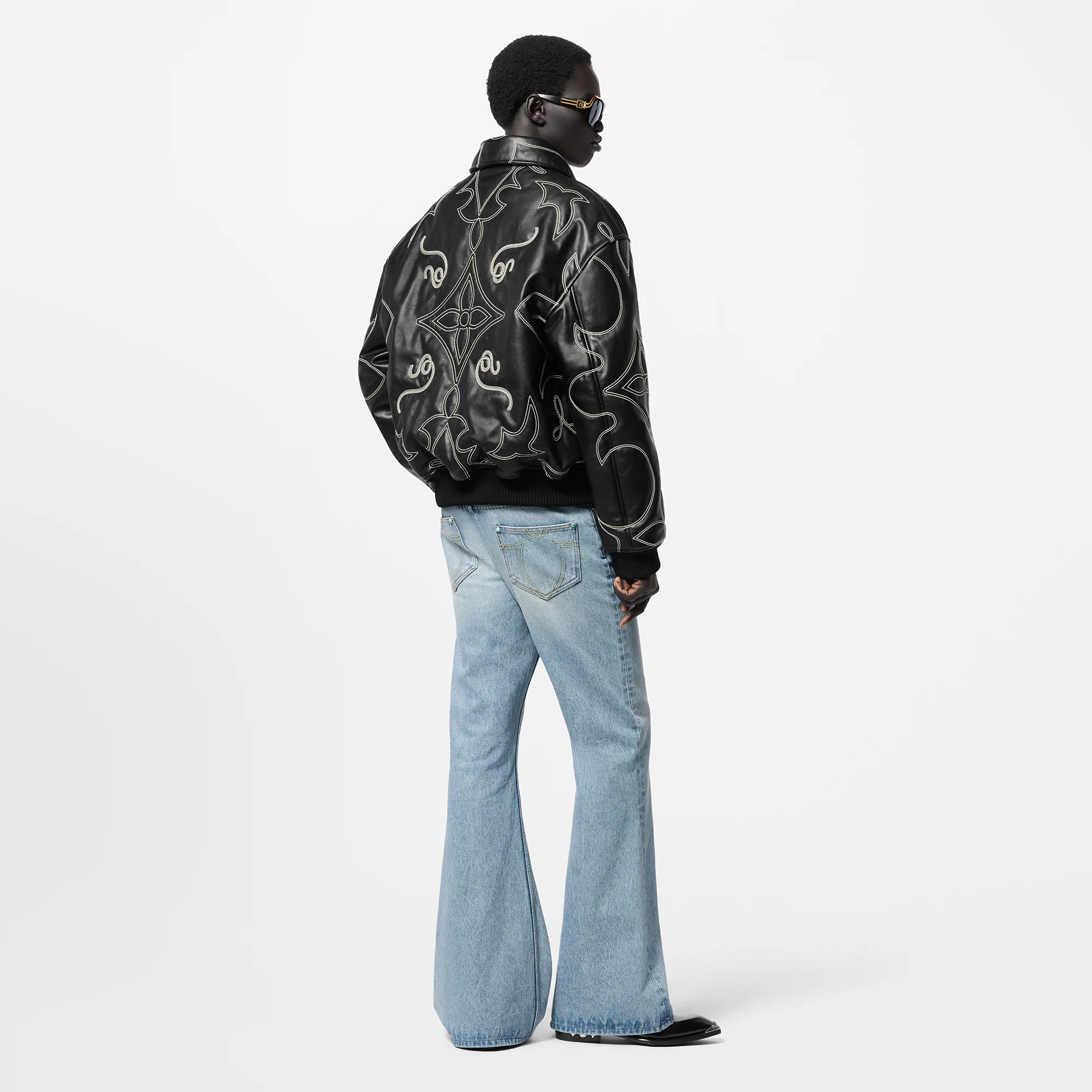 Embroidered Leather Bomber Jacket - 3