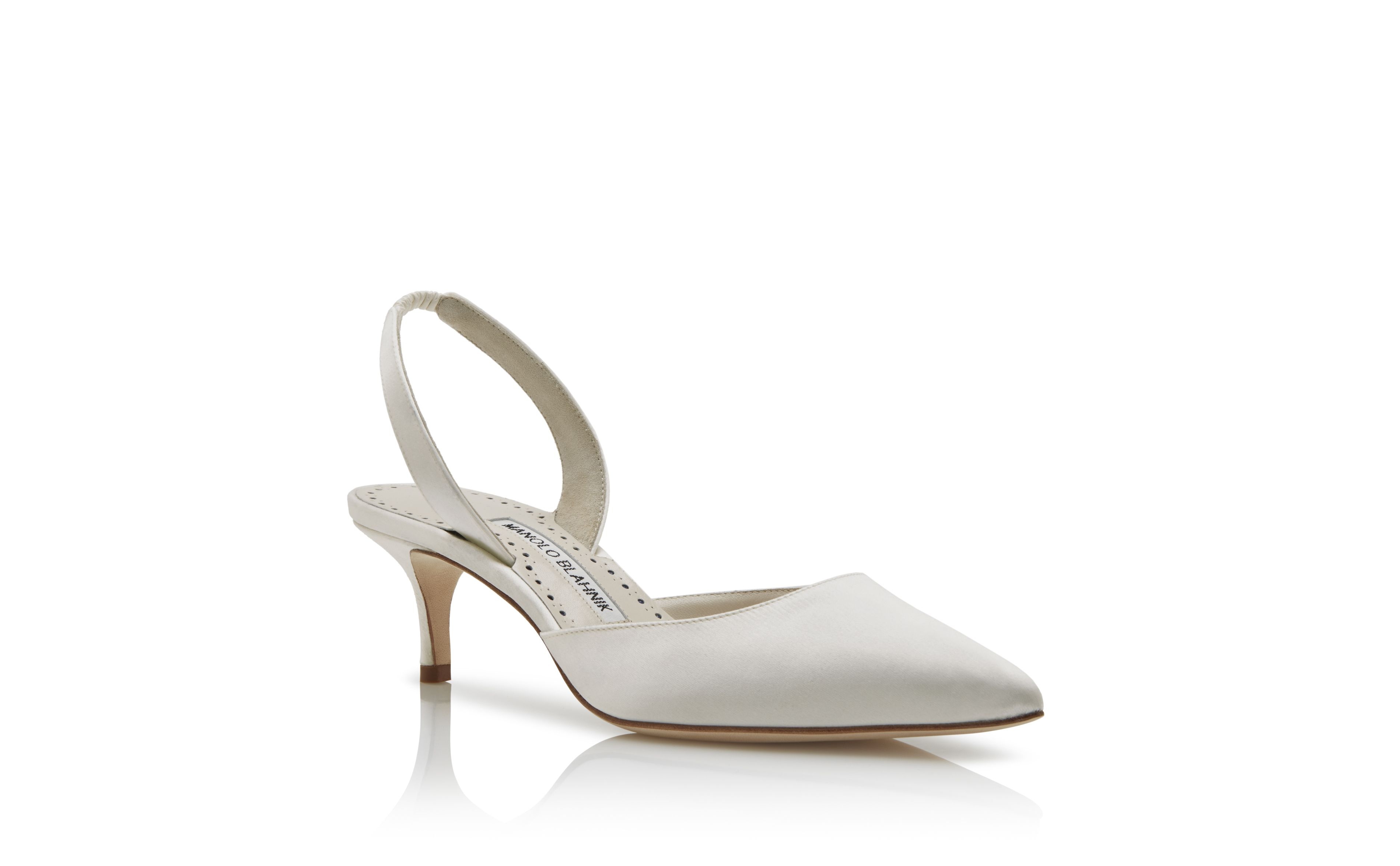 White Satin Slingback Pumps - 3