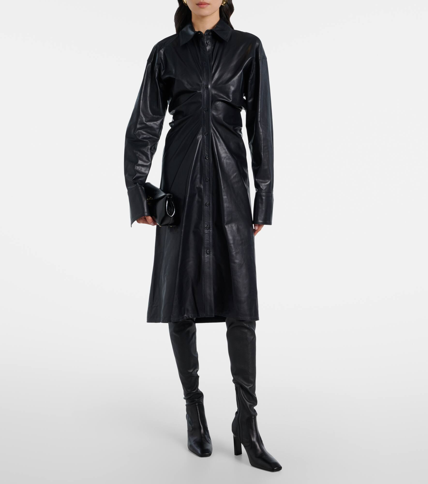 Ruched leather shirt dress - 2
