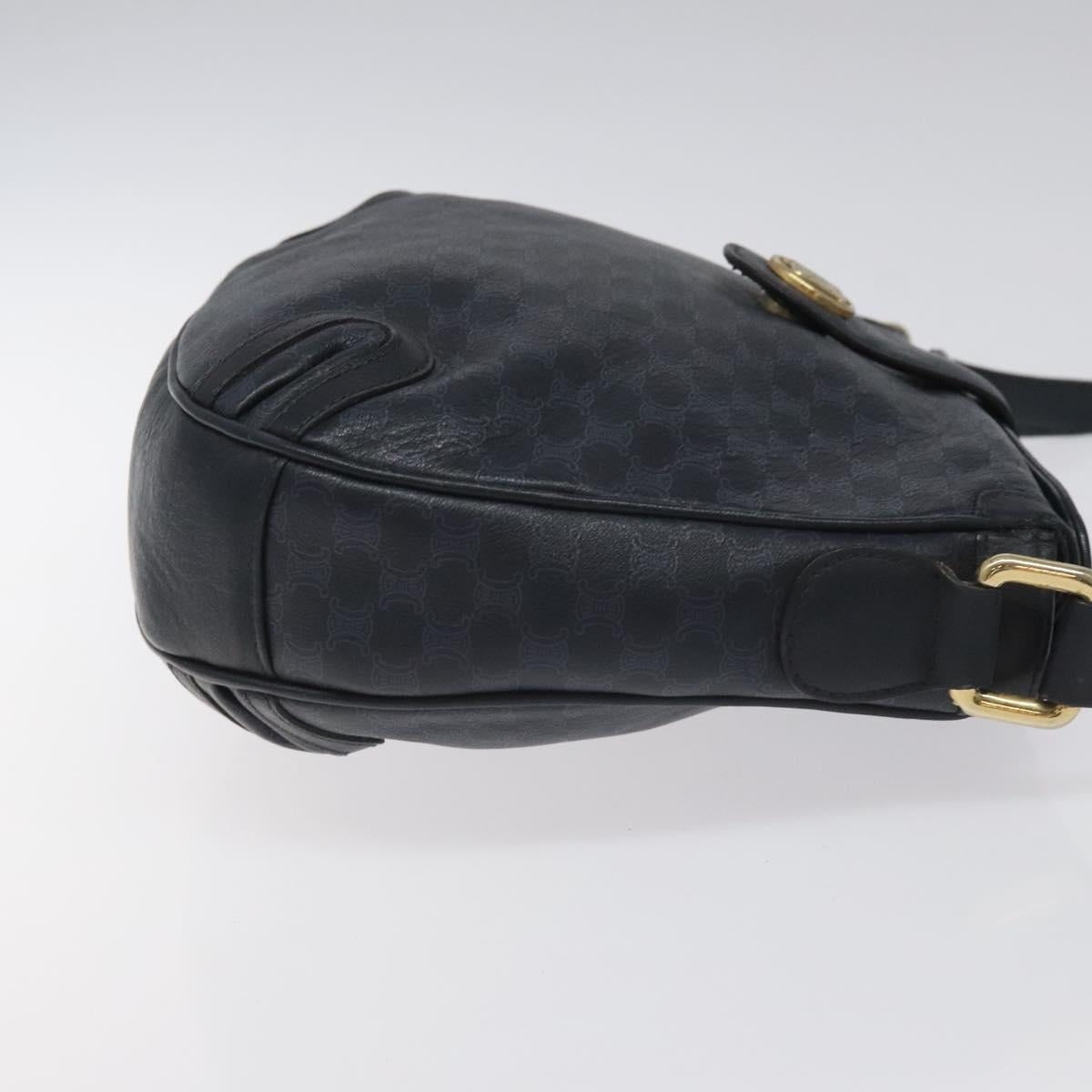 CELINE Macadam Canvas Shoulder Bag Leather Navy Gold - 4