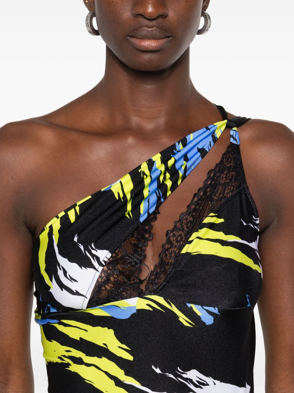 asymmetric abstract-print mini dress - 5