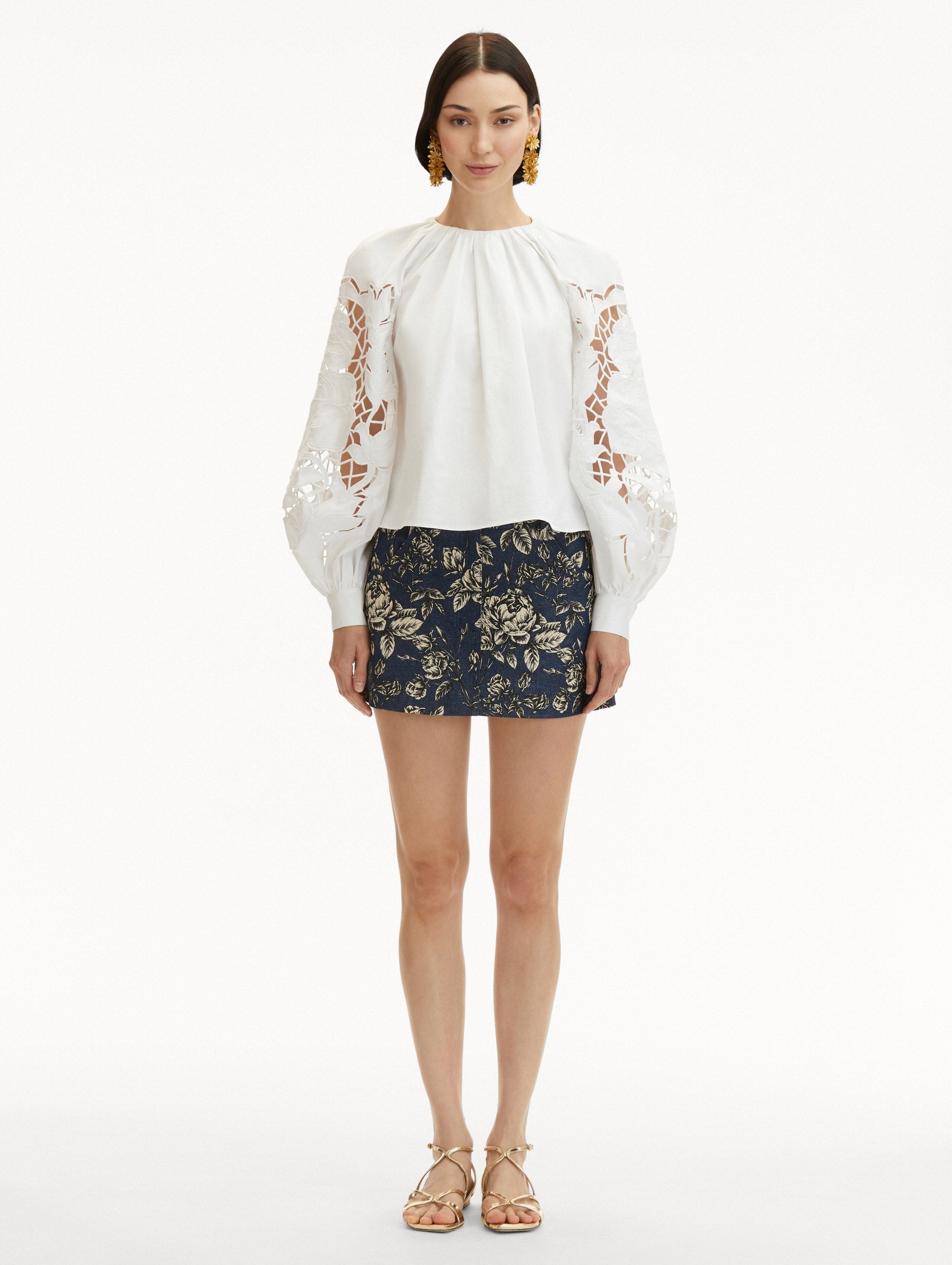 ENGLISH ROSE CUTOUT COTTON POPLIN BLOUSE - 3