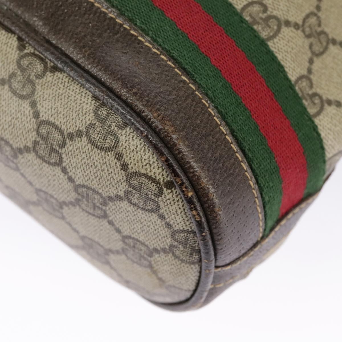 GUCCI GG Supreme Web Sherry Line Hand Bag Pvc Beige Green Red - 14