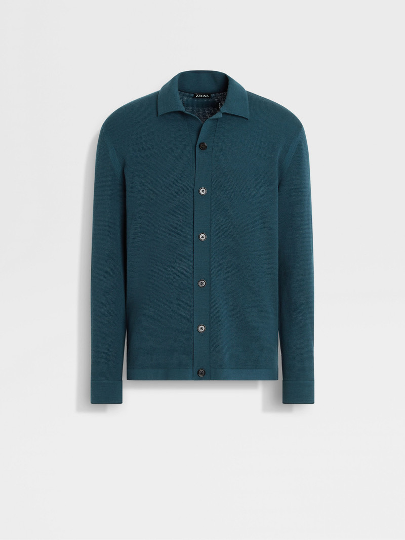 DARK TEAL BLUE WOOL SHIRT - 1