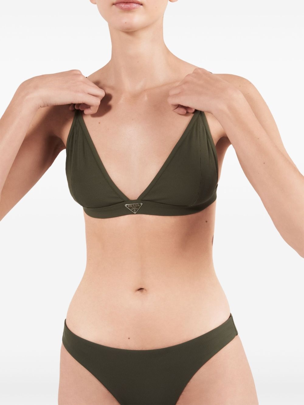logo-triangle fine-ribbed bikini top - 5
