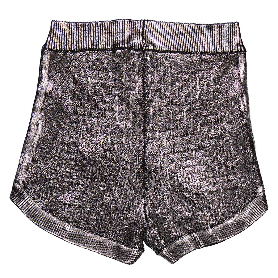 Rabanne Ladies Black Metallic Effect Ribbed Knit Shorts - 2