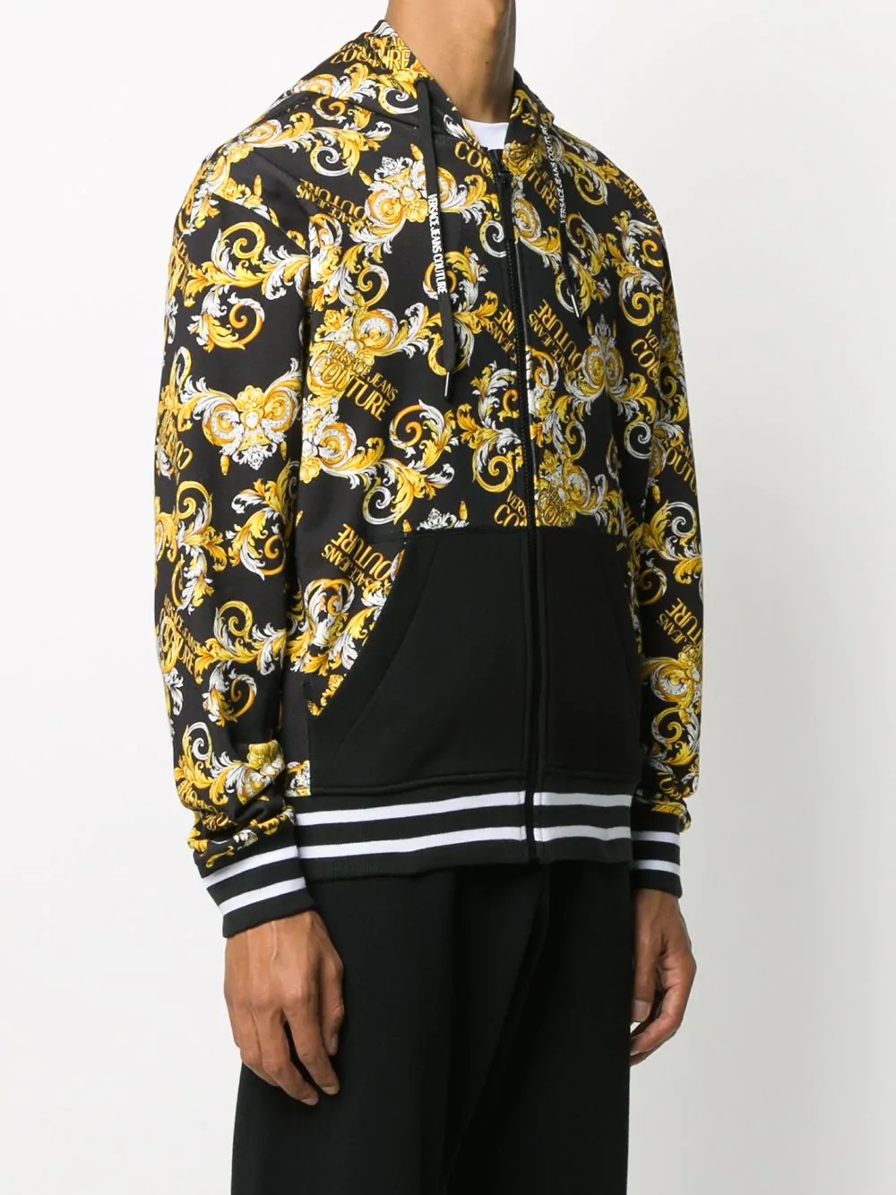 baroque-print zipped hoodie - 3