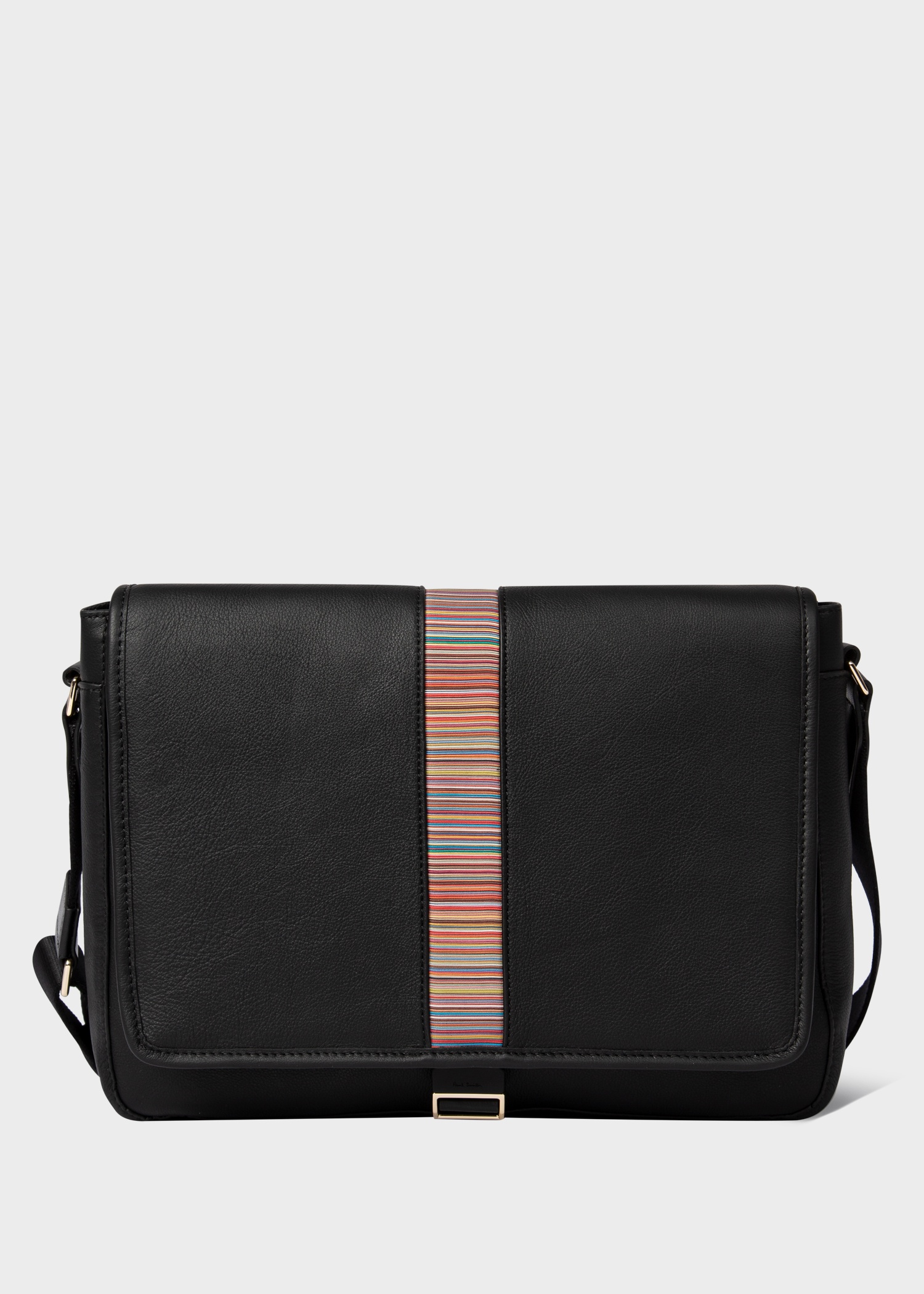 Black Leather 'Signature Stripe' Messenger Bag - 1