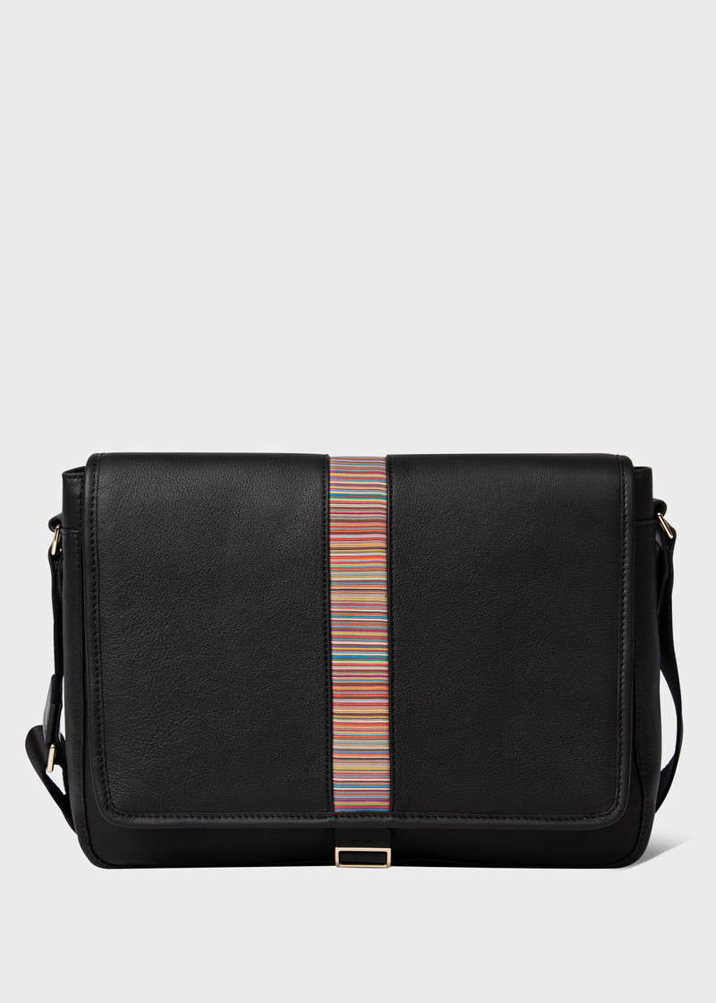Black Leather 'Signature Stripe' Messenger Bag 1