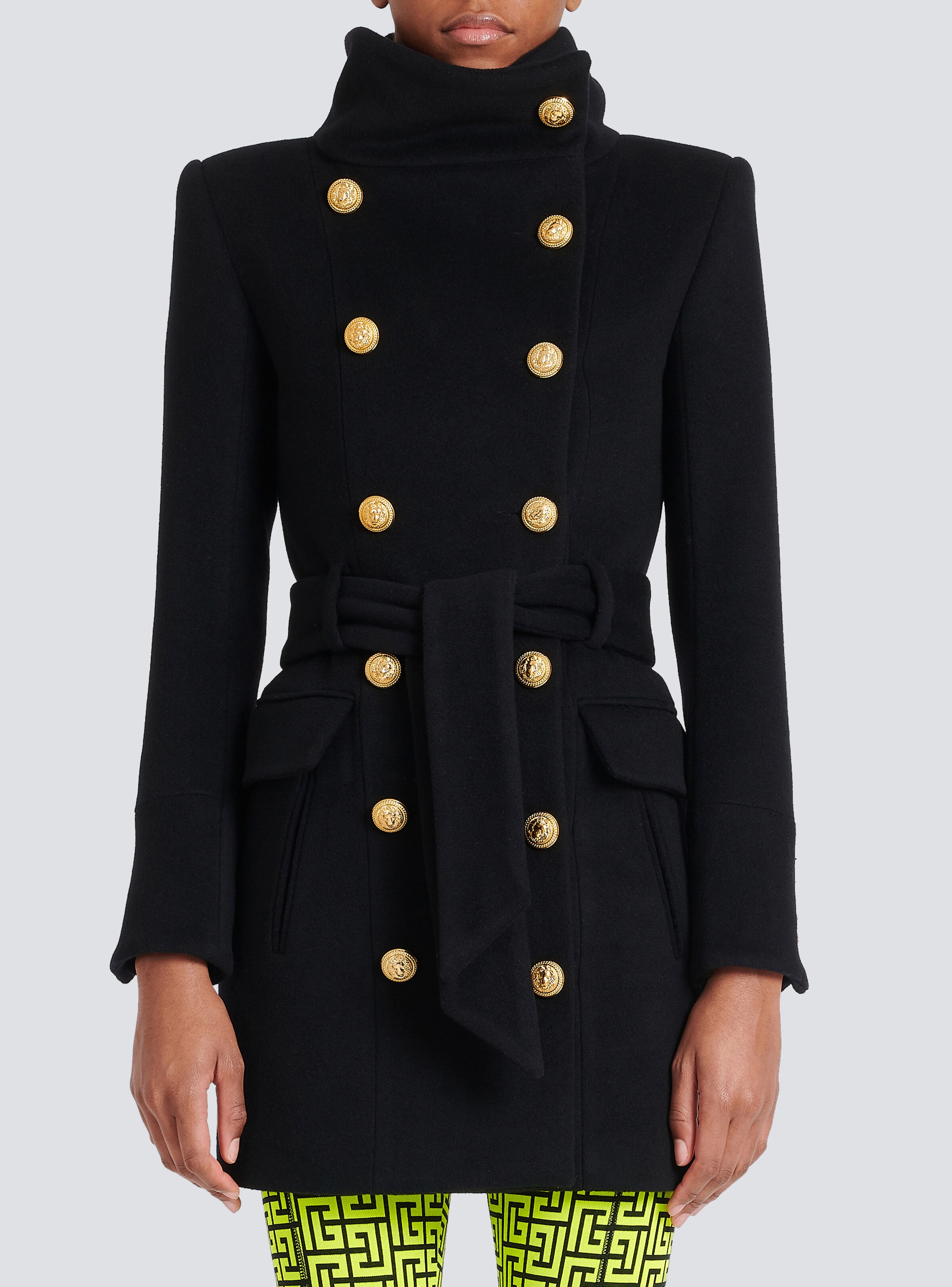 Long wool coat with double-breasted gold-tone buttoned fastening - 6