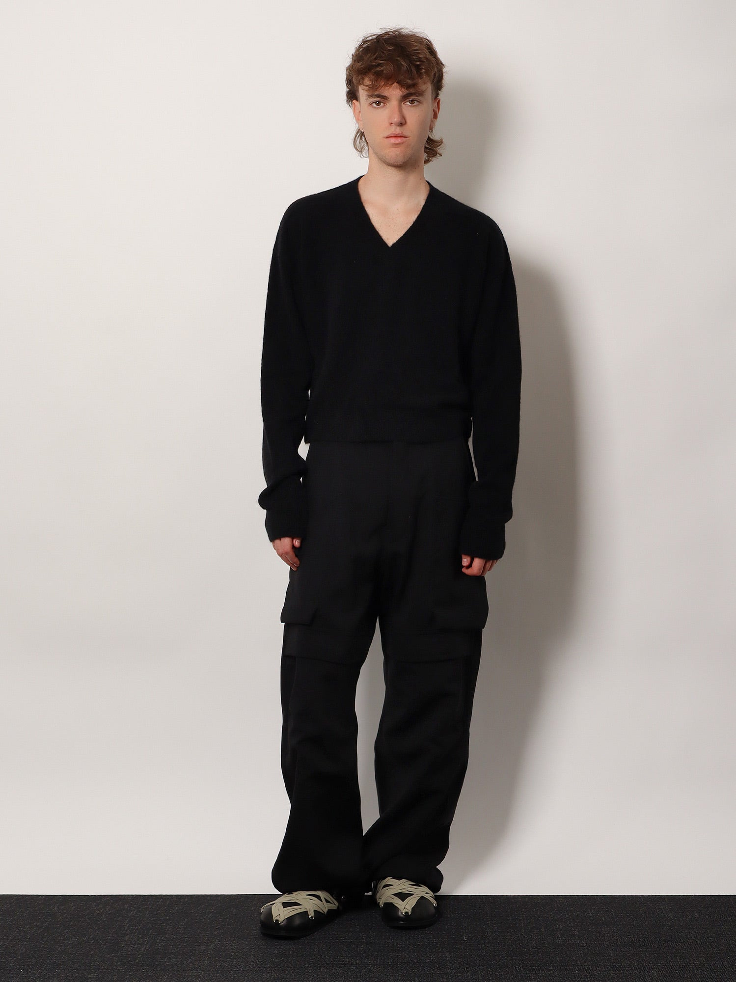 Rick Owens Men Tommy V Neck Alpaca Blend Sweater - 2