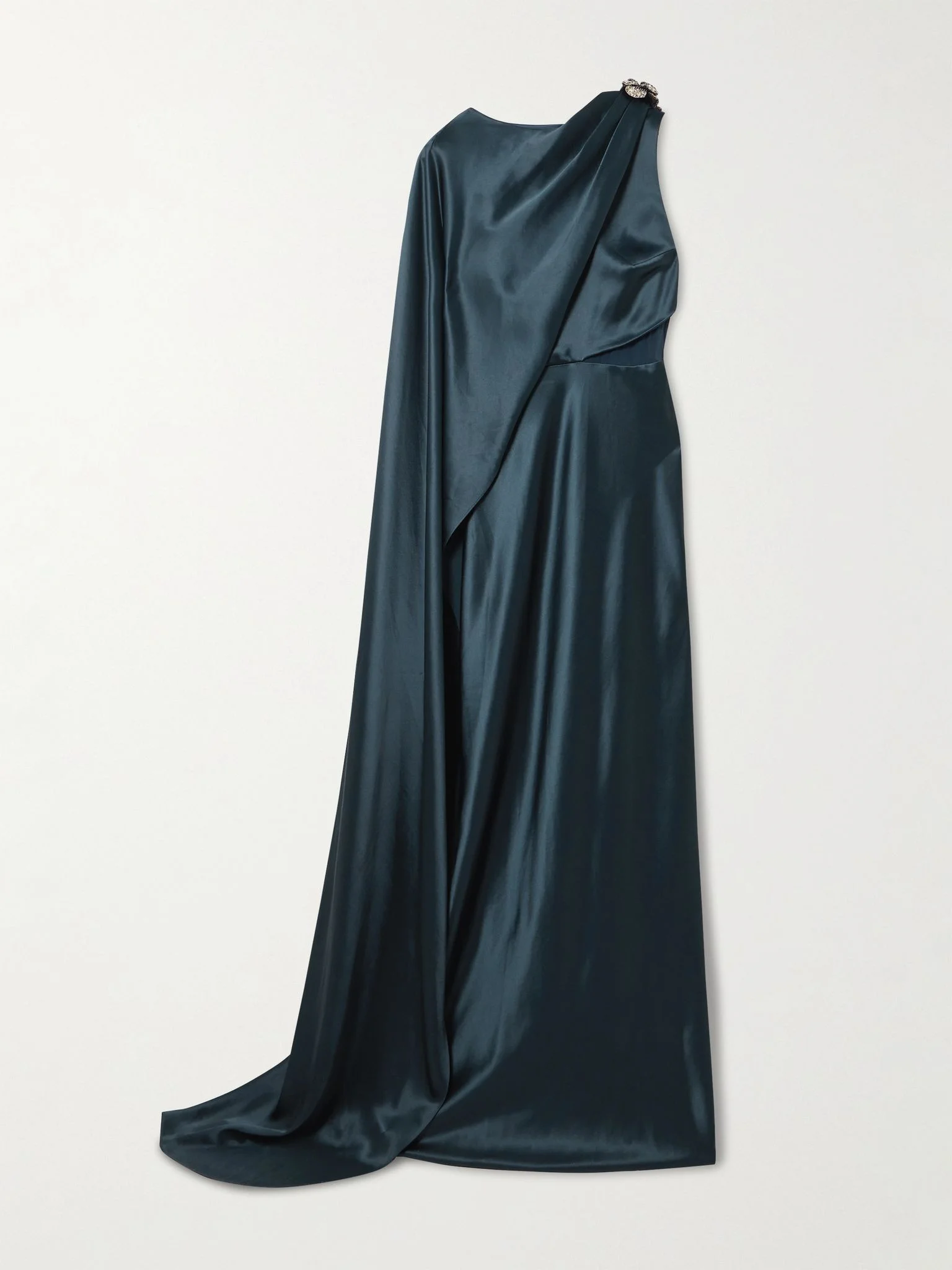 Phoenix cape-effect crystal-embellished draped satin gown Navy - 1
