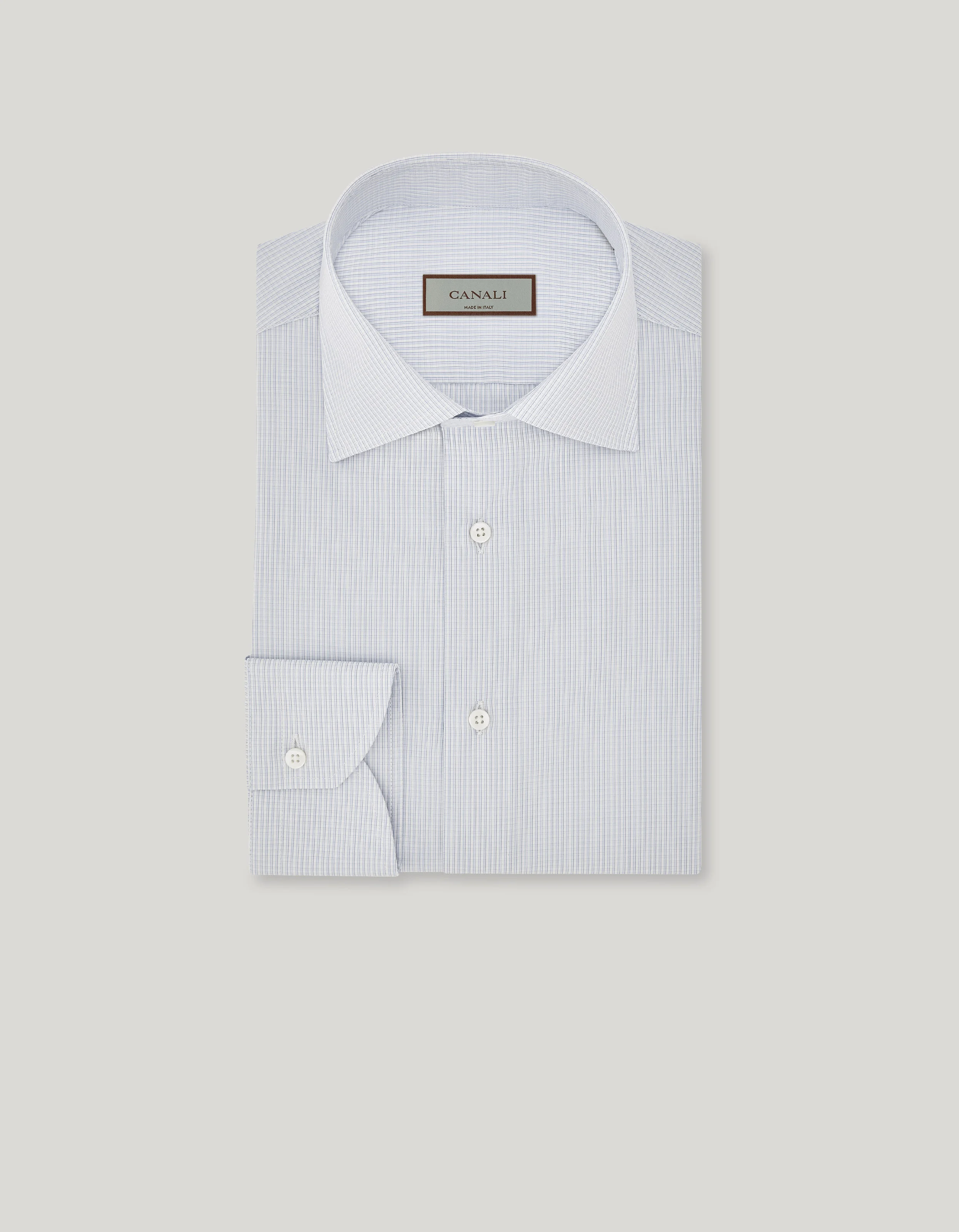 CANALI NUVOLA WHITE AND LIGHT BLUE COTTON MICRO-CHECK SHIRT - 1