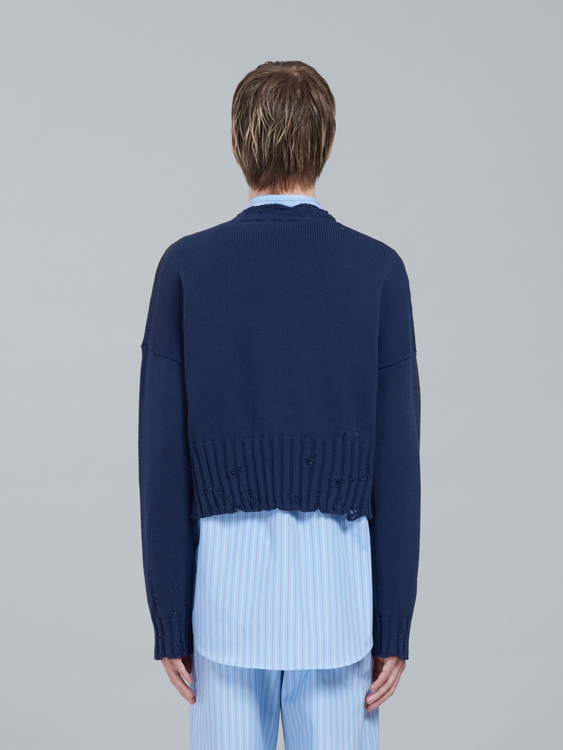 BLUE COTTON CREWNECK SWEATER - 3