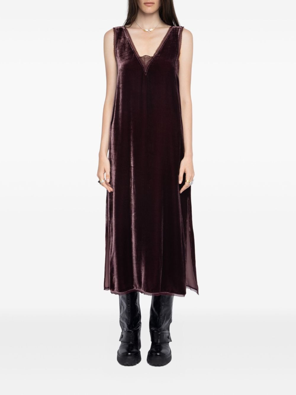 lace-insert midi dress - 2