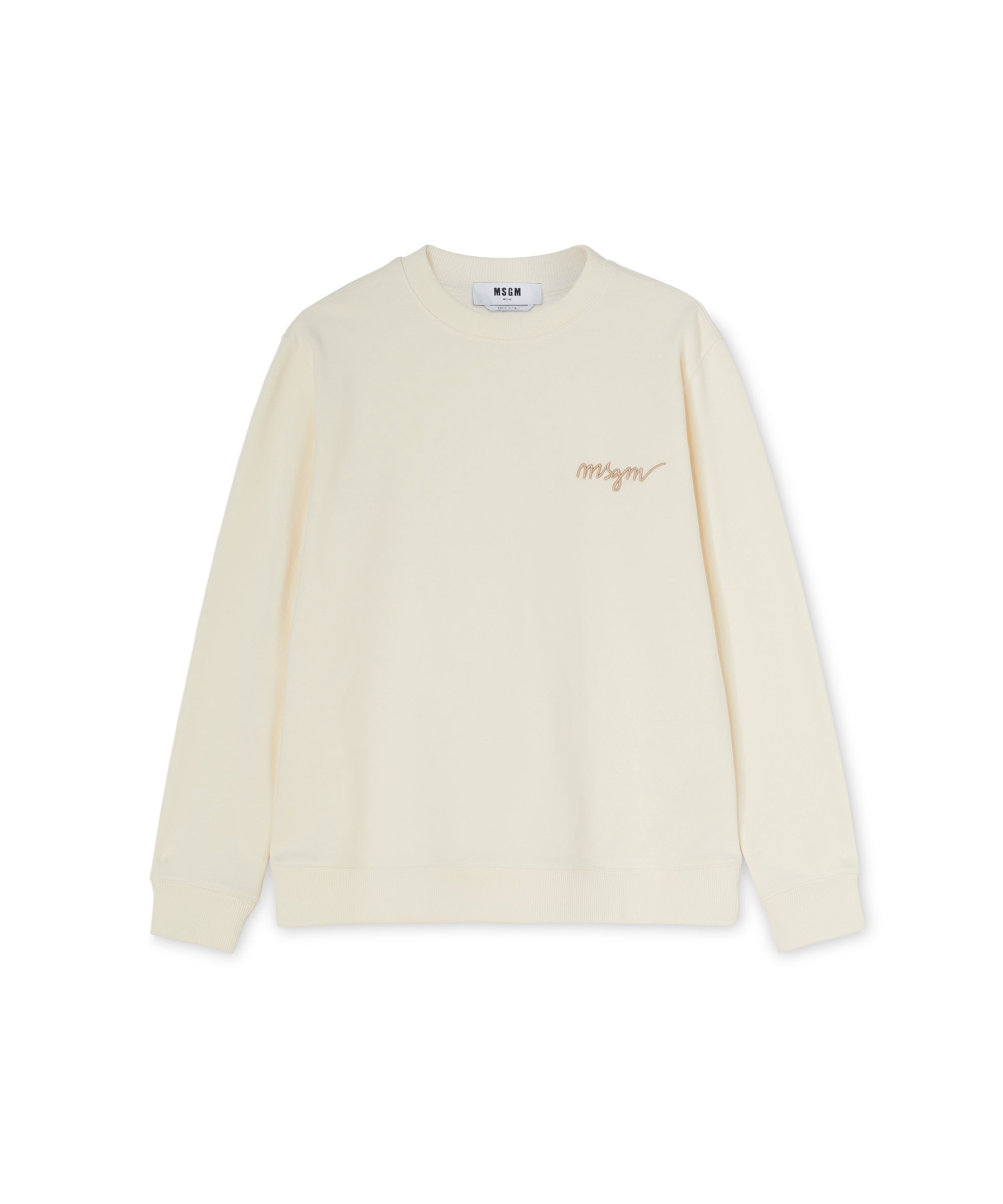Solid color cotton crewneck sweatshirt with "MSGM Embroidery Italics logo" - 1