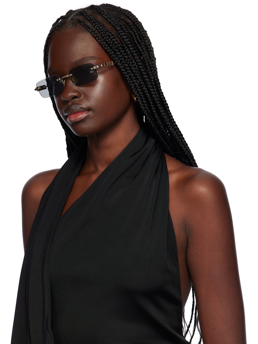 Gold 'Gucci' Block Rectangular Sunglasses - 4
