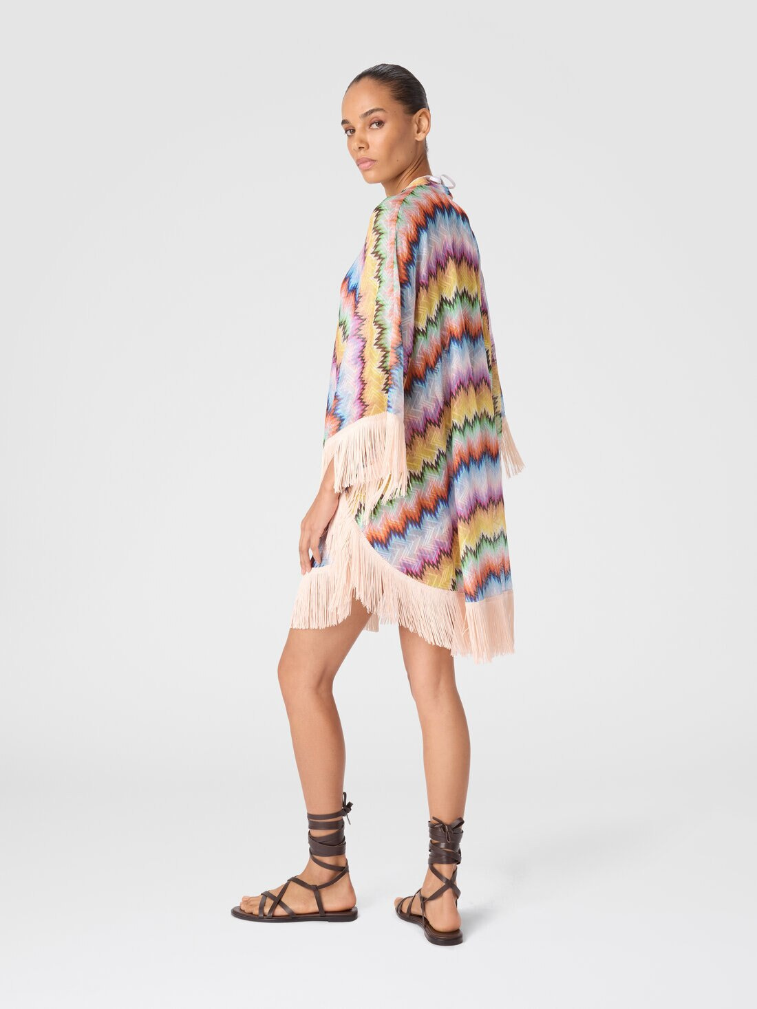 Short caftan with fringes and gradient stripe print - 3
