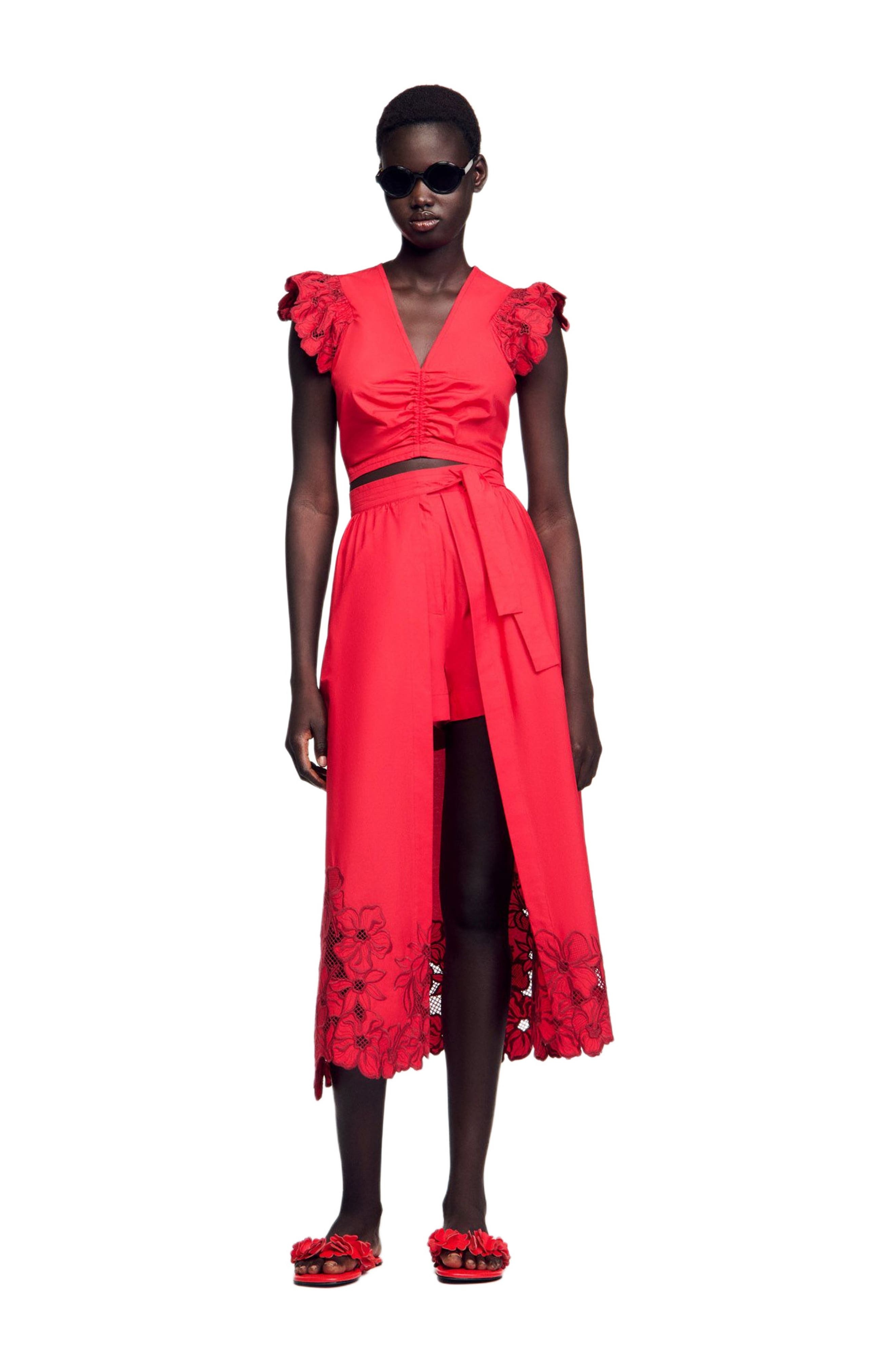SANDRO Crop top with embroidered sleeves at Nordstrom - 1