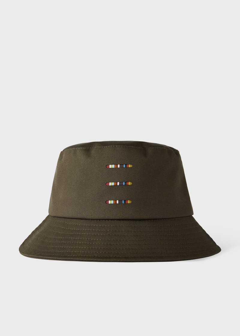 Khaki Cordura® Laser 'Signature Stripe' Bucket Hat 1