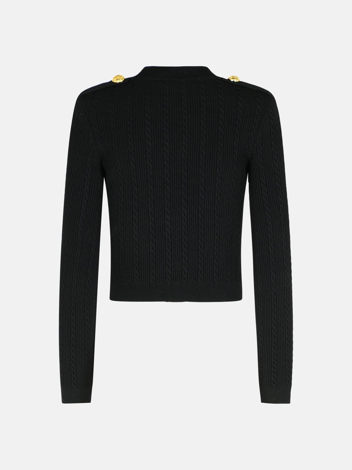 BLACK TWISTED KNIT LONG-SLEEVED CARDIGAN - 3