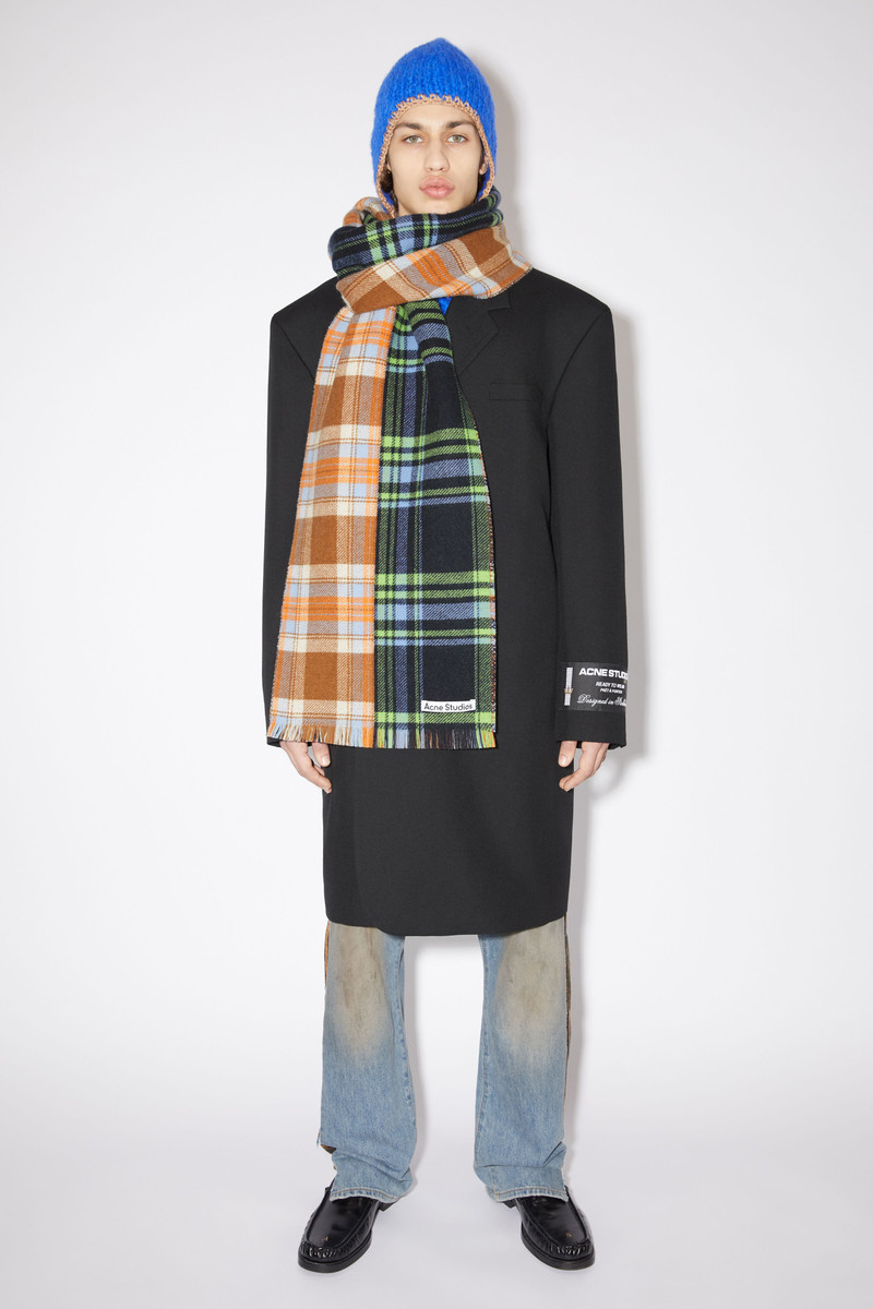 Mixed check wool scarf - Blue/green/orange 3