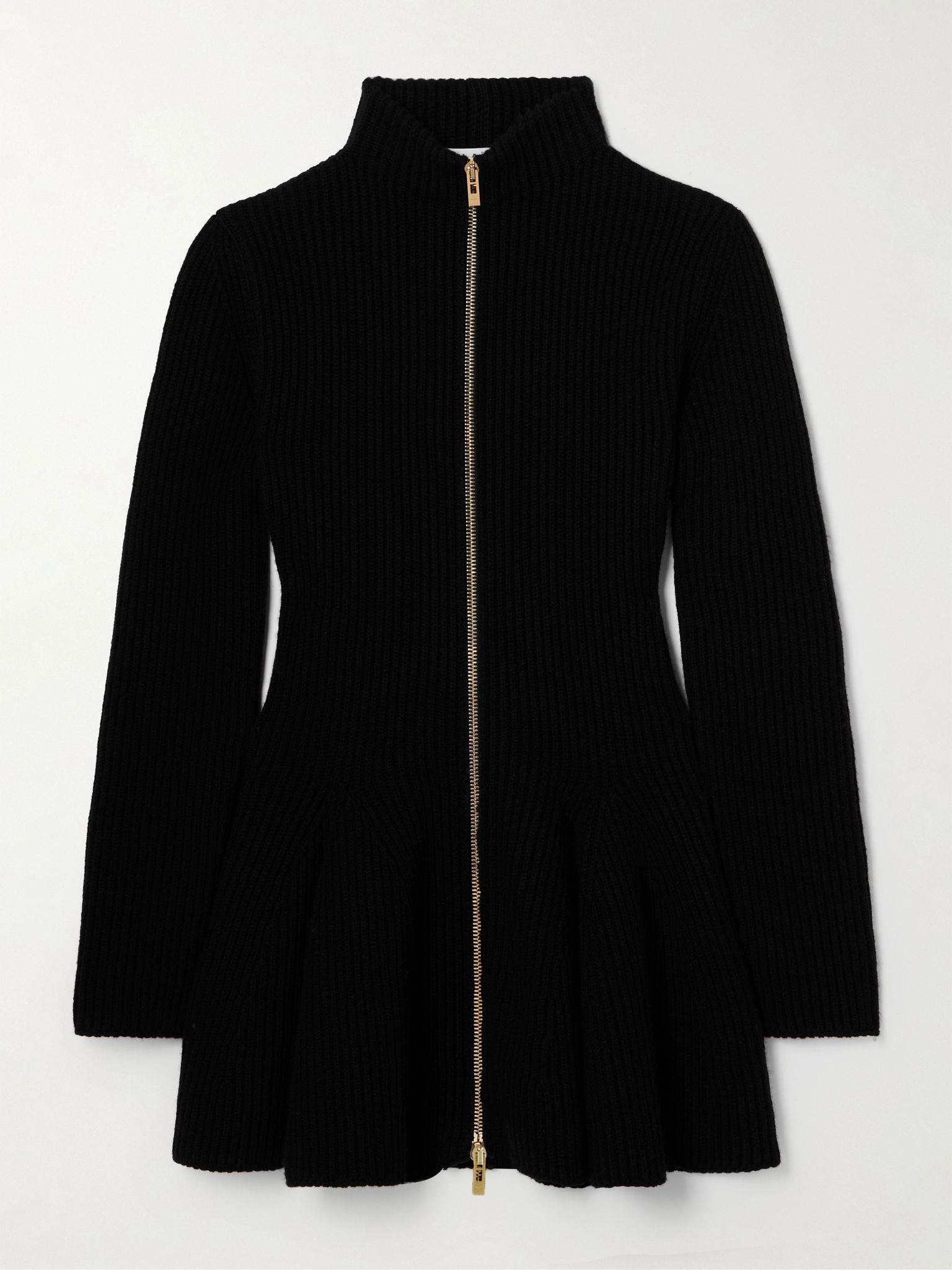 Ribbed wool and cashmere-blend peplum cardigan Black - 1