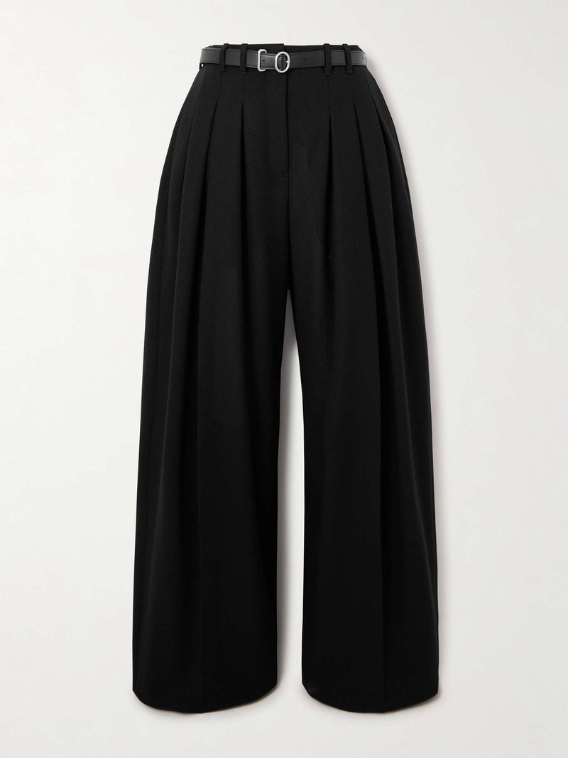 Belted pleated wool wide-leg pants 1