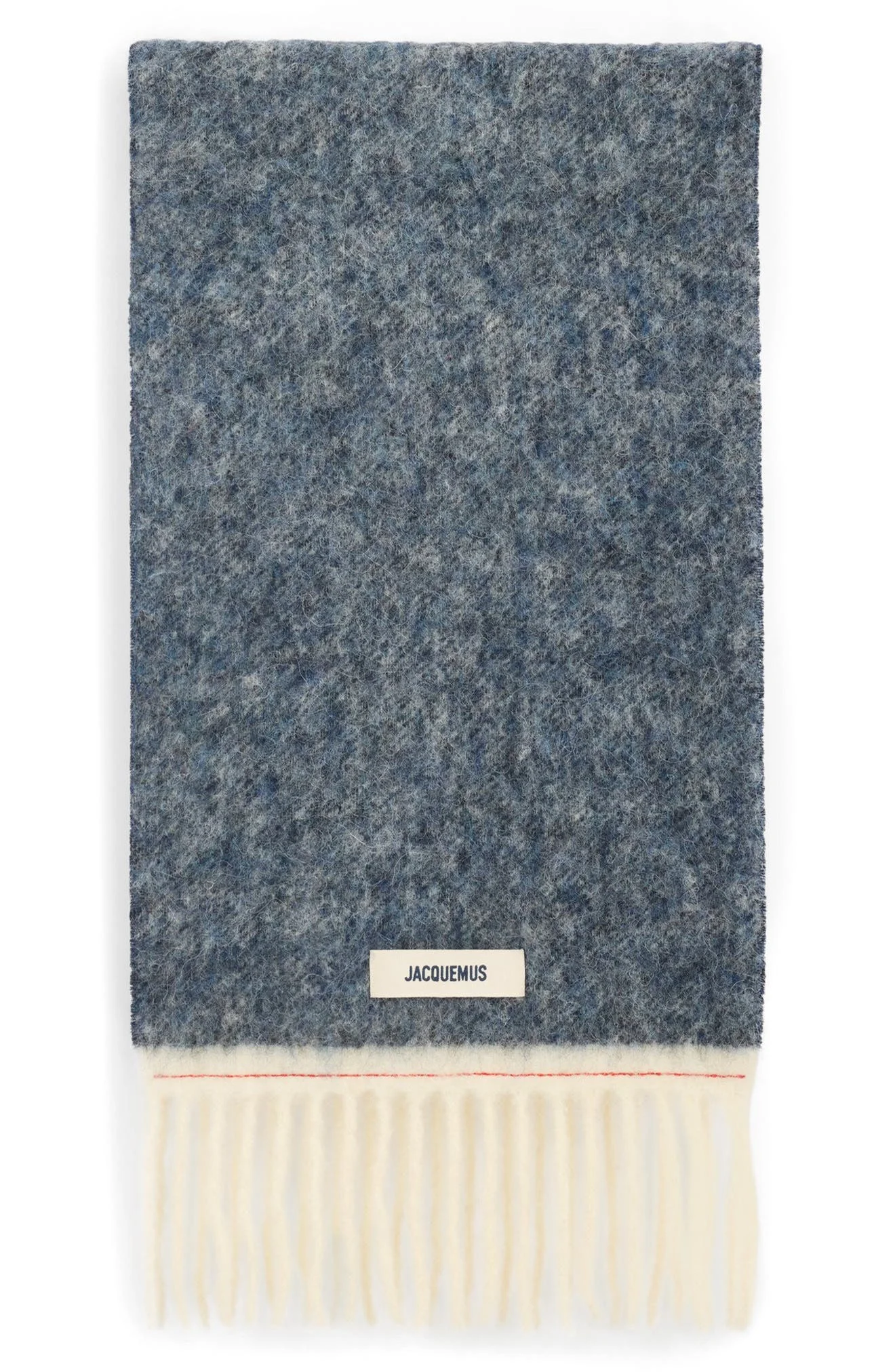 Jacquemus L'écharpe Carro Mohair, Alpaca & Wool Blend Fringe Scarf in Navy/White Stripe 3Fu at Nords - 1